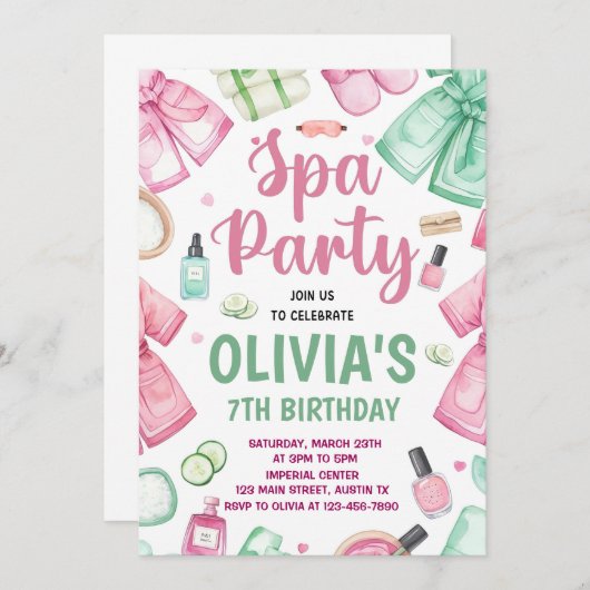 Spa Party Verjaardag Uitnodiging, Pamper Party Geb Kaart (Voorkant / Achterkant)