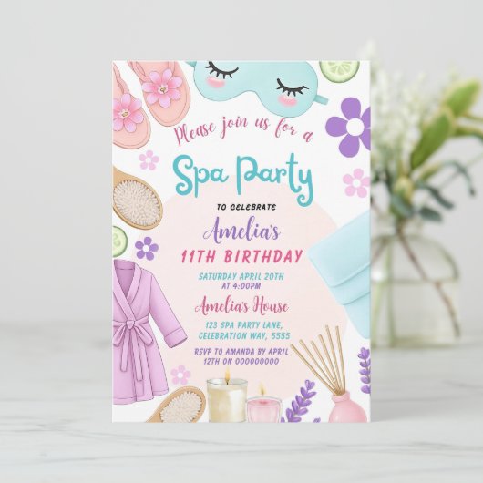 Spa Party Verjaardag Uitnodiging, Spa Girl Uitnodi Kaart (Staand voorkant)