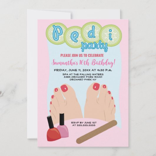 Spa Pedicure Birthday Party Invitation Kaart (Voorkant)