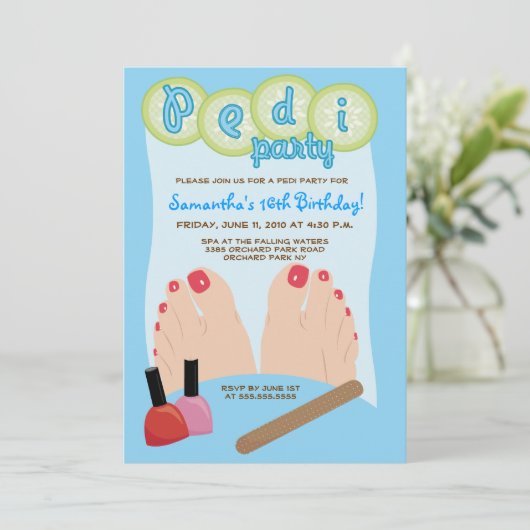SPA PEDICURE Pedi Party Invitation 5x7 Kaart (Staand voorkant)