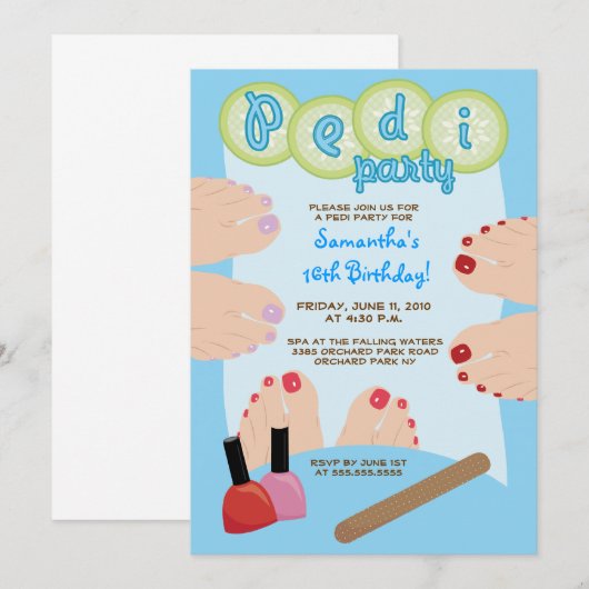 SPA PEDICURE Pedi Party Invitation 5x7 Kaart (Voorkant / Achterkant)