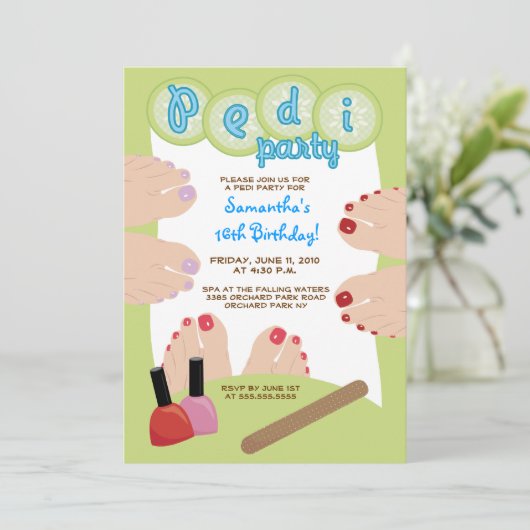 SPA PEDICURE Pedi Party Invitation 5x7 Kaart (Staand voorkant)