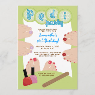 SPA PEDICURE Pedi Party Invitation 5x7 Kaart
