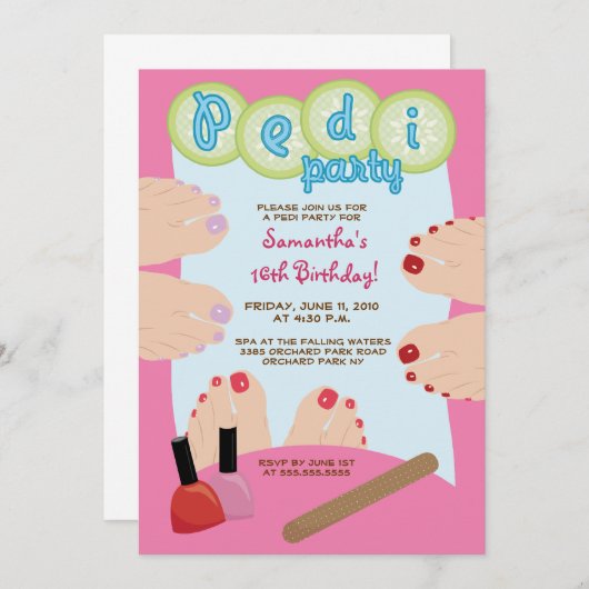 SPA PEDICURE Pedi Party Invitation 5x7 Kaart (Voorkant / Achterkant)