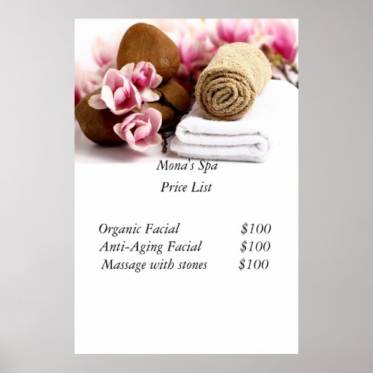 Spa prijslijst poster (Voorkant)