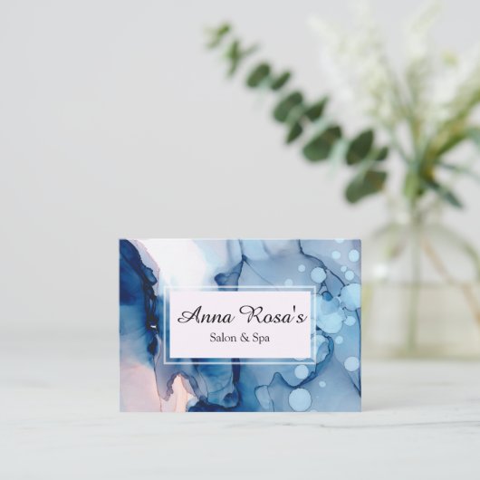 *~* Spa & Salon Abstract Blauw Kunstbeeld Visitekaartje (Staand voorkant)