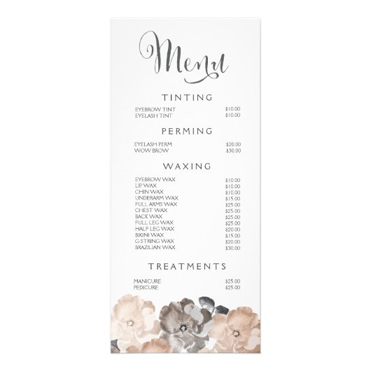 Spa Salon Beautician Menu Rozen Prijslijst (Voorkant)