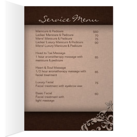 Spa Salon Brochure Beige Brown Linen Floral (Binnen (Rechts))