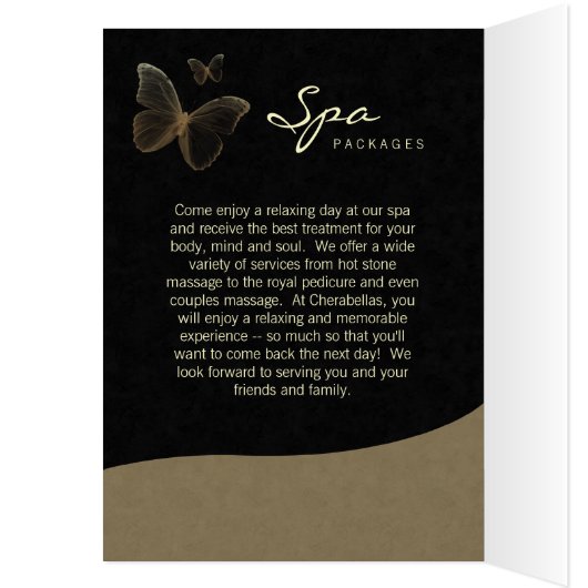 Spa Salon Brochure Wenskaart Beige Butterfly (Binnen (Links))