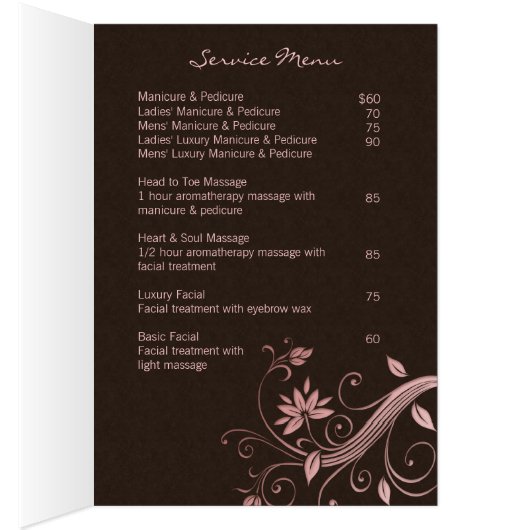 Spa Salon Brochure Wenskaart Roze bloemen (Binnen (Rechts))