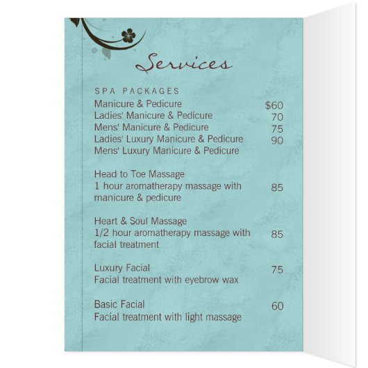 Spa Salon Brochure Wenskaart Watery Blue (Binnen (Links))