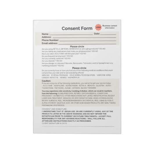 Spa salon toestemming notitieblok (Linkerzijde)