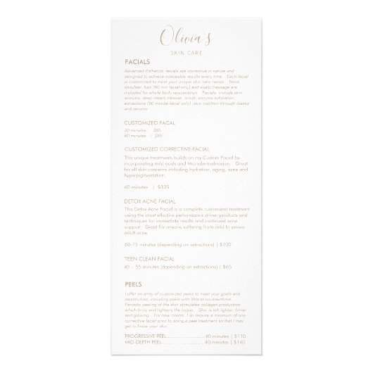 Spa Skincare White Service Price Menu (Voorkant)