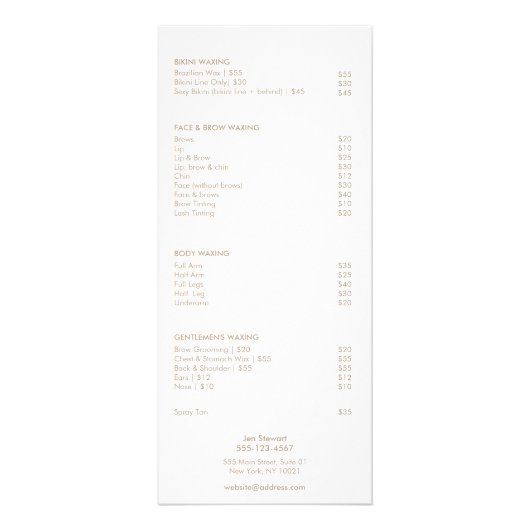 Spa Skincare White Service Price Menu (Achterkant)