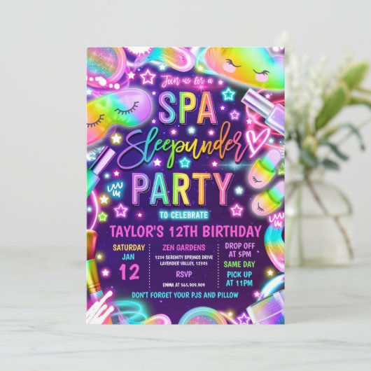 Spa Slaap-onder-neon spa en slaap-onder verjaardag Kaart (Staand voorkant)