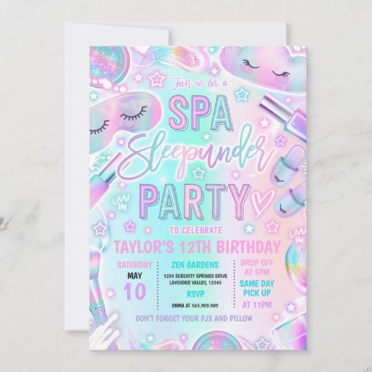 Spa Slaap-onder-Pastel Spa en Slaap-onder Party Kaart (Voorkant)