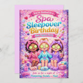Spa Sleepover Birthday Party Invitation-Girls Spa Kaart (Voorkant / Achterkant)