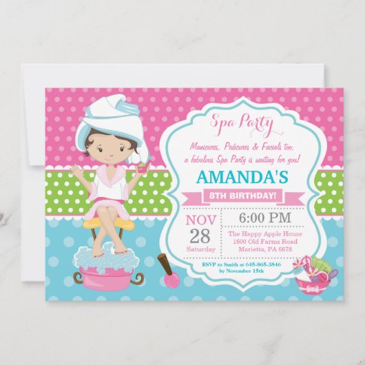 Spa Sleepover Birthday Party Invitation Kaart (Voorkant)
