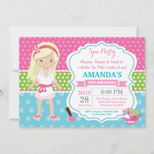 Spa Sleepover Birthday Party Invitation Kaart (Voorkant)