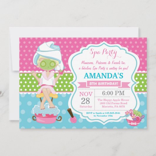 Spa Sleepover Birthday Party Invitation Kaart (Voorkant)