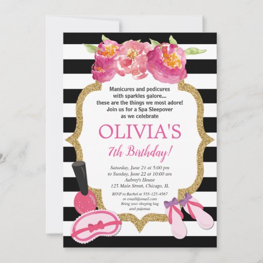 Spa Sleepover Birthday party Kaart (Voorkant)