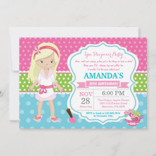 Spa Sleepover Slumber Birthday Party Invitation Kaart