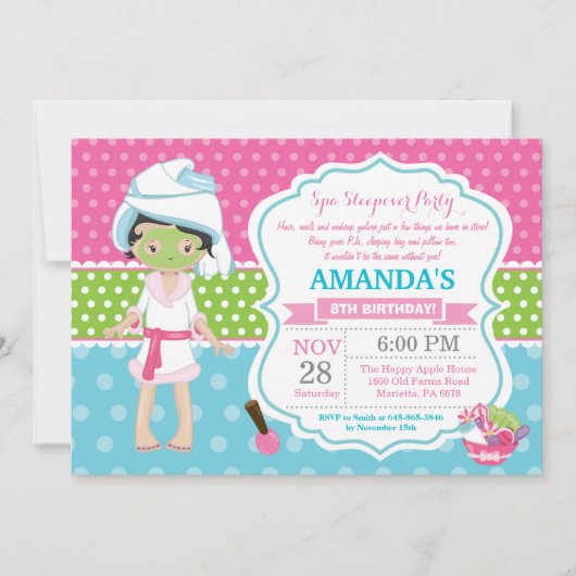Spa Sleepover Slumber Birthday Party Invitation Kaart (Voorkant)