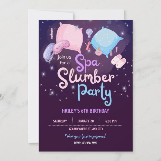 Spa Slumber Party Uitnodiging voor verjaardagsfees (Voorkant)