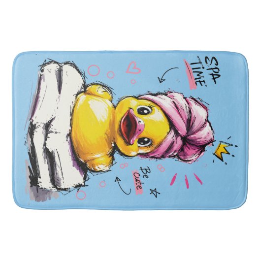 Spa Tijd Knuffel Rubber Eend met Handdoek Tulband Badmat (Voorkant)
