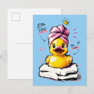 Spa Tijd Knuffel Rubber Eend met Handdoek Tulband Briefkaart