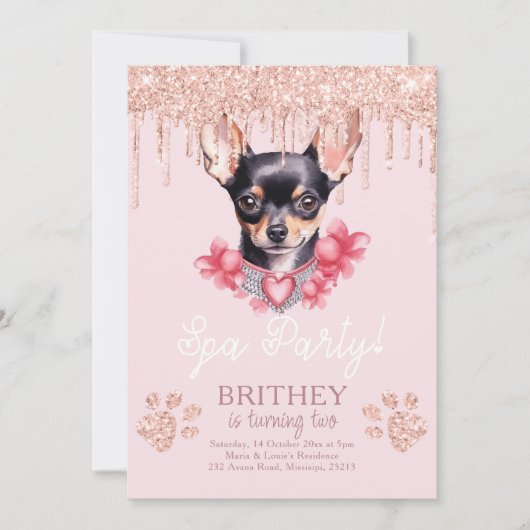 Spa Verjaardag Elegante Hond Glitter Kaart (Voorkant)