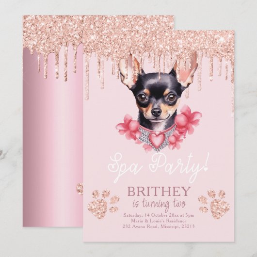Spa Verjaardag Elegante Hond Glitter Kaart (Voorkant / Achterkant)