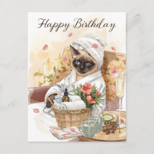 Spa Verjaardag – Glam Siamese Kat Watercolor Kaart