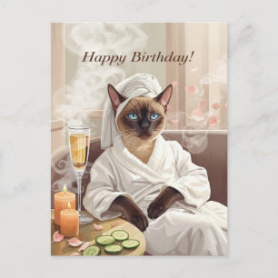 Spa Verjaardag – Glam Siamese Kat Watercolor Kaart
