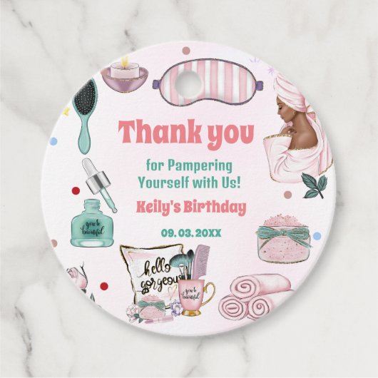 Spa Verjaardag Pamper Party Verjaardag Bedankjes Labels (Voorkant)