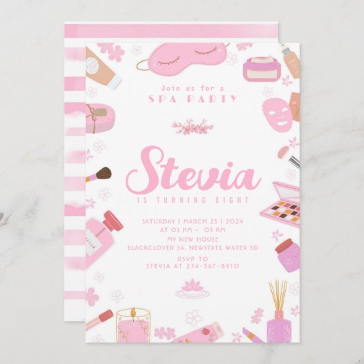 Spa verjaardagsfeestje bewerkbare uitnodiging (Voorkant / Achterkant)