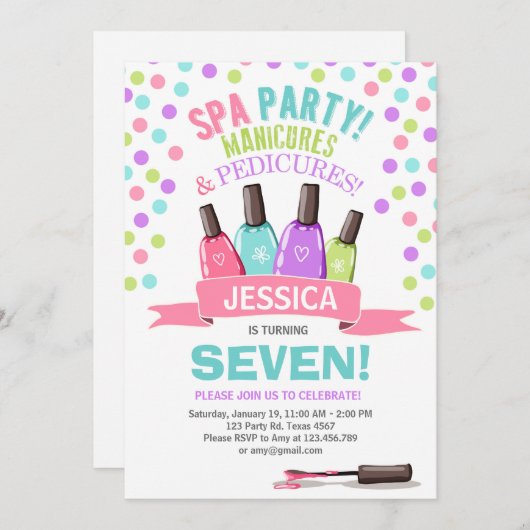 Spa verjaardagsuitnodiging Manicures Salon Pink Kaart (Voorkant / Achterkant)