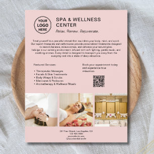 Spa Wellness Center Aangepast Logo QR Roze Zakelij Flyer