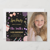Spa Zwart Glitter Foto Spa Verjaardagsuitnodiginge Kaart (Voorkant)