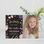 Spa Zwart Glitter Foto Spa Verjaardagsuitnodiginge Kaart (Staand voorkant)