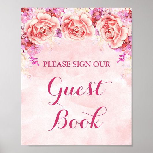 Spaanbord roze Waterverf bloemen Poster (Voorkant)