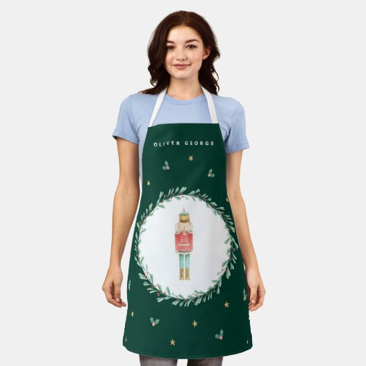 Spaangroene botanische kerst schort (Gedragen)