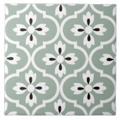 Spaangroene, witte, florale zwarte waterval tegeltje (Voorkant)