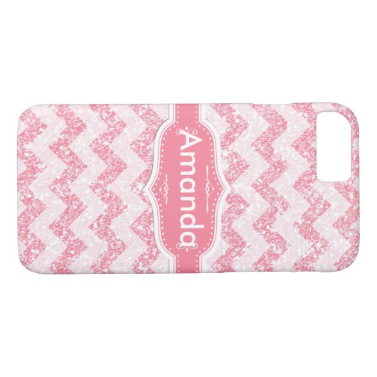 *~* Spaanroze glitter White Chevron Case-Mate iPhone Case (Achterkant (Horizontaal))