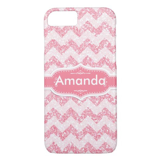 *~* Spaanroze glitter White Chevron Case-Mate iPhone Case (Achterkant)