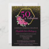 Spaans 50 y Fabulosa Zwart Goud Roze Chic Bloemen Kaart (Voorkant)