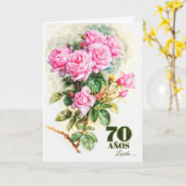 Spaans 70e verjaardag  Roos Tuinnaam Kaart (Gele Bloem)