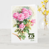 Spaans 75e verjaardag  Roos Tuinnaam Kaart (Gele Bloem)