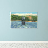 Spaans Aerocar over Whirlpool van Niagara Canvas Afdruk (Insitu (Houten vloer))