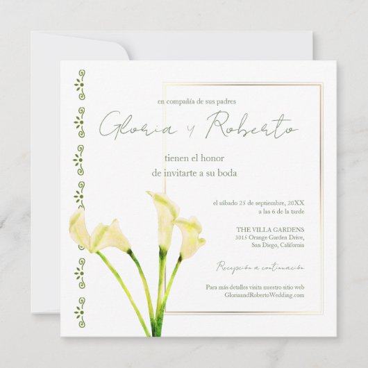 Spaans, Alcatraces y Oro minimalistische bruiloft Kaart (Voorkant)